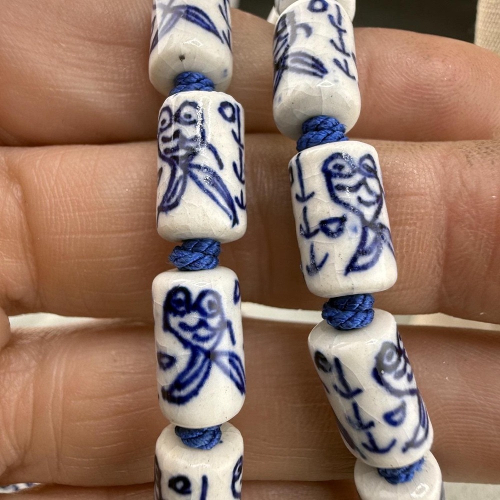 Vintageโ Chinese Export Blue Necklace Ceramic Beaded 24"